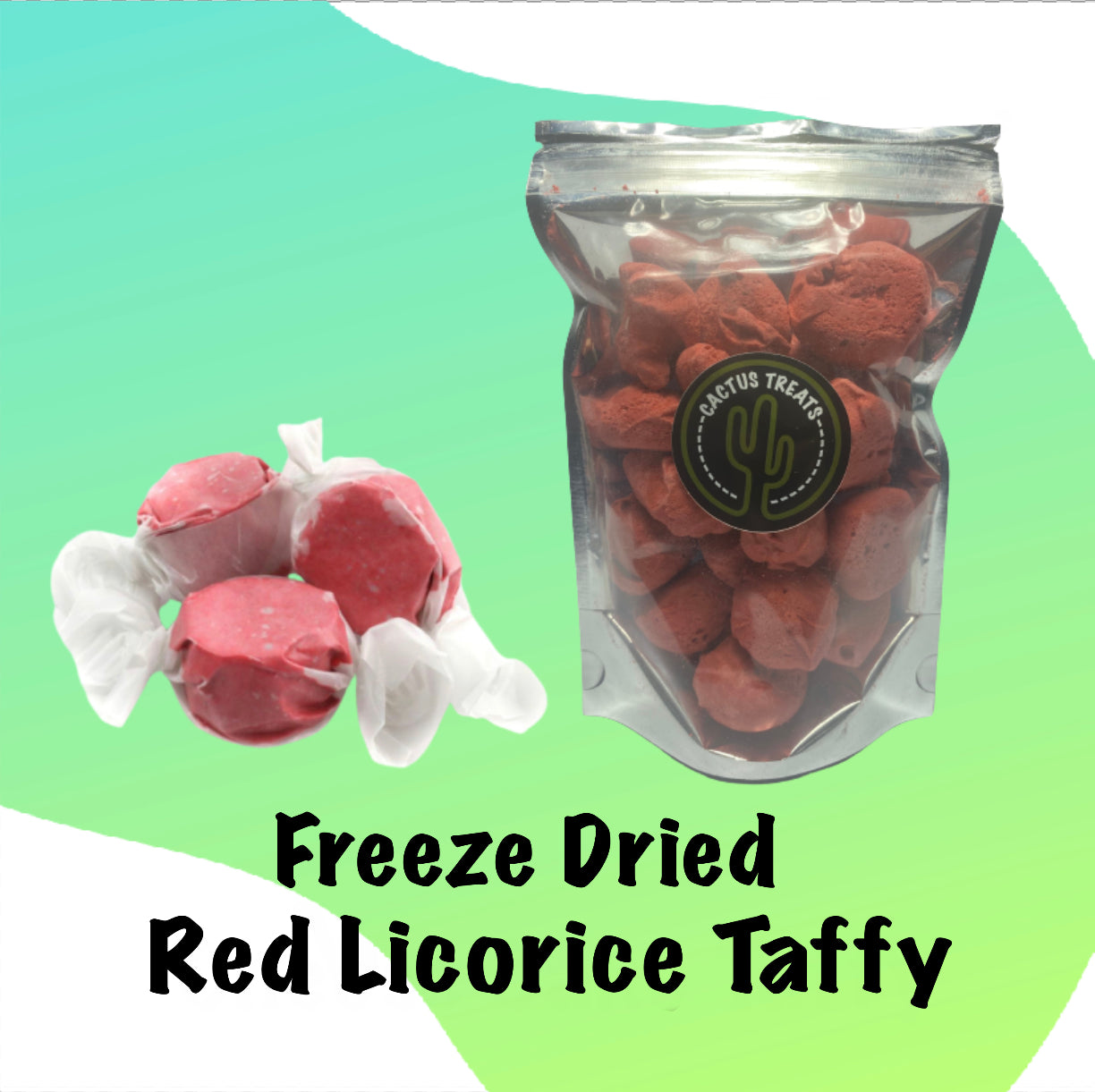 Freeze dried red licorice taffy